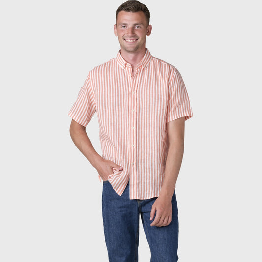 Klitmøller - Dennis short striped shirt - Cream/mandarin