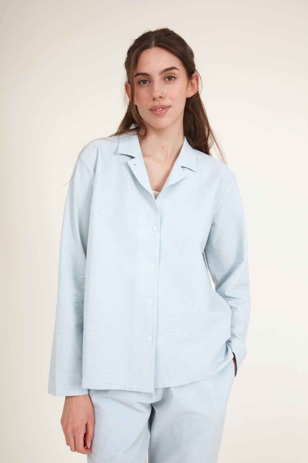 Basic Apparel - Juna Pj Shirt - Ashley Blue/Whisper White