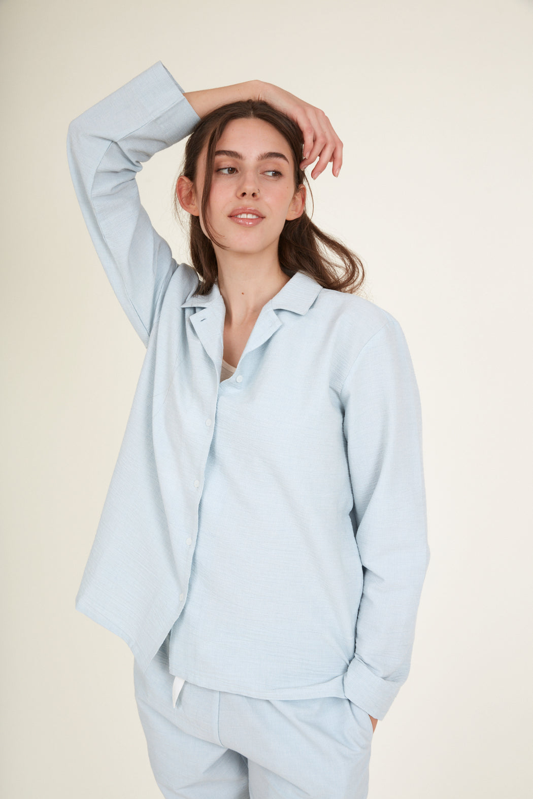 Basic Apparel - Juna Pj Shirt - Ashley Blue/Whisper White