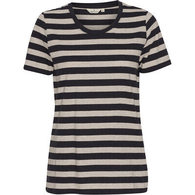 Basic Apparel - Rebekka Stripe Tee GOTS - Black/Natural Melange