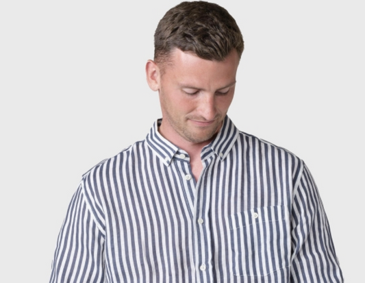 Klitmøller - Dennis short striped shirt - Cream/light blue