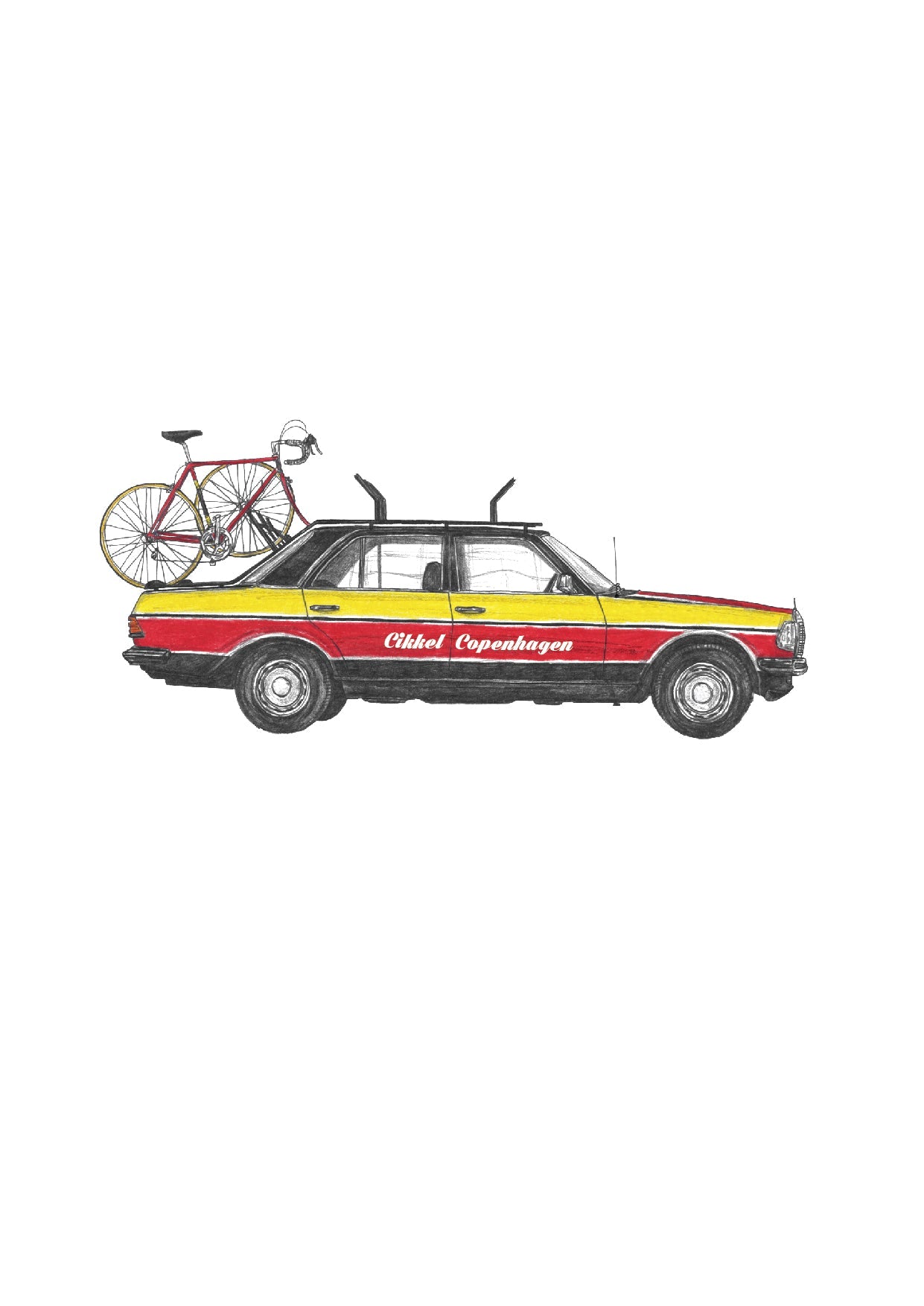 Cikkel Copenhagen - Red & Yellow 1980 Cycling Team Car
